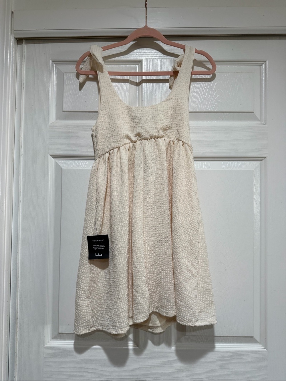 NWT lulus Cute Certainty Ivory Textured Ribbed Knit Tie-Strap Mini Dress Size S - Picture 10 of 13